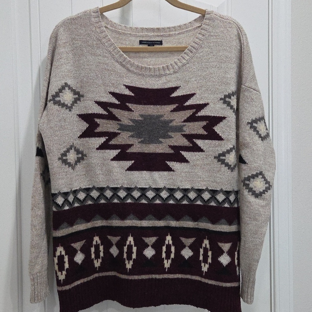 American Eagle Outfitters Wool Blend Aztec Printed Knit Sweater Size Large